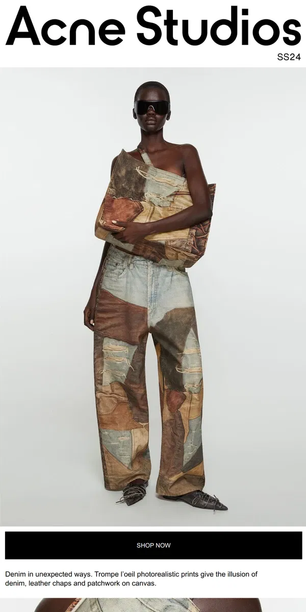 Email from Acne Studios. Introducing SS24 Trompe-l’oeil denim