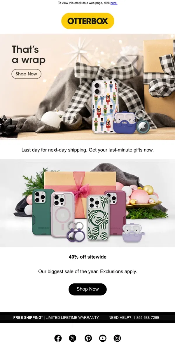 Email from OtterBox. Calling all procrastinators: Last day for next-day shipping