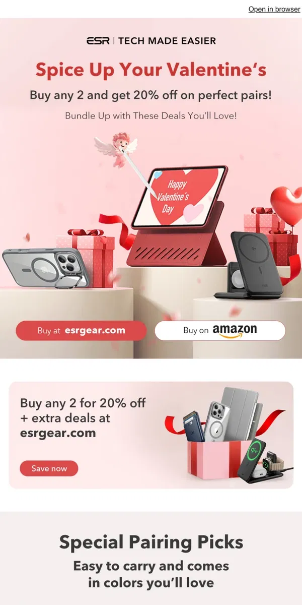 Email from ESR. 💘 Valentine’s Day Steals: Pair Up with the Perfect Gifts!