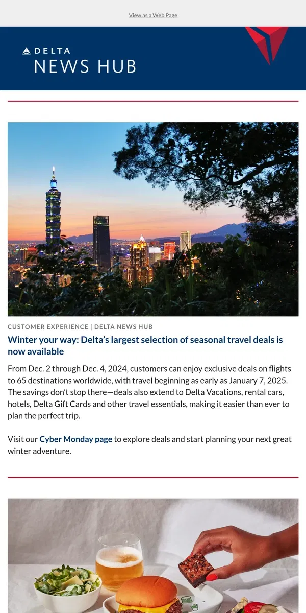 Email from Delta Air Lines. Save big on flight deals during Delta's Cyber Monday sale