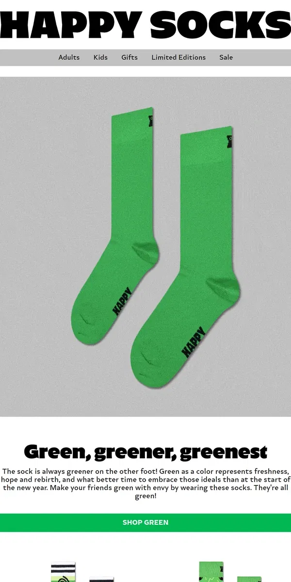 Email from Happy Socks. Time For Green Socks!