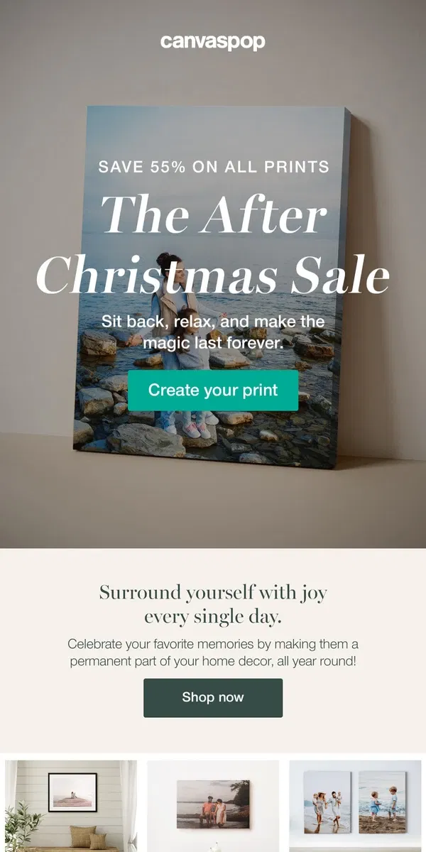 Email from Canvaspop. Let the holiday magic continue with savings that sparkle. ✨