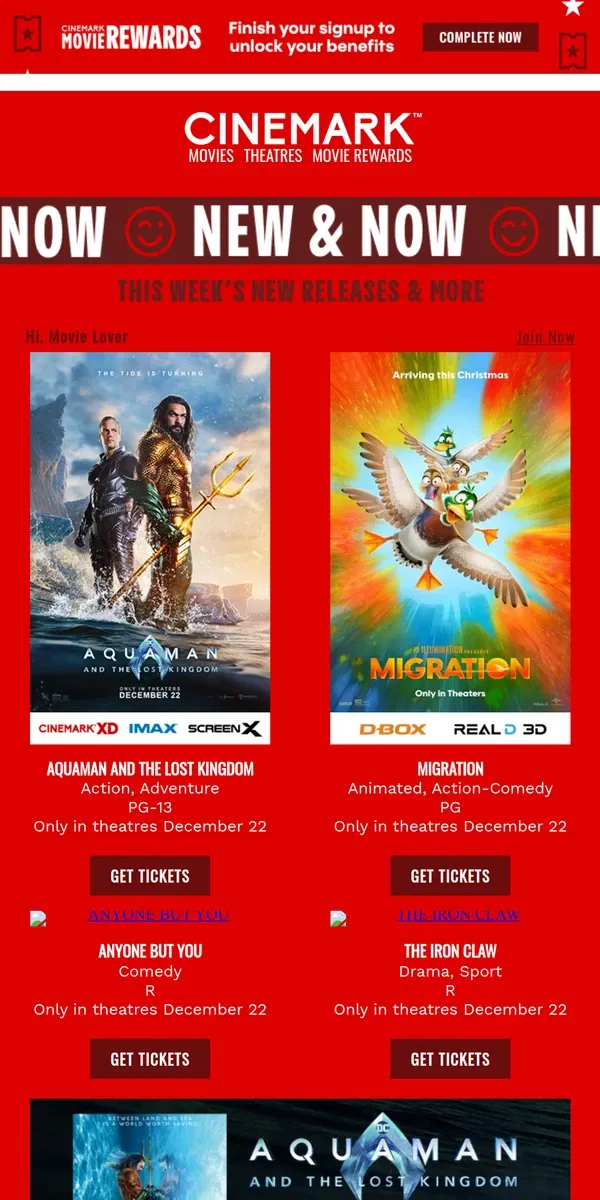 Email from Cinemark. See what's New & Now at Cinemark