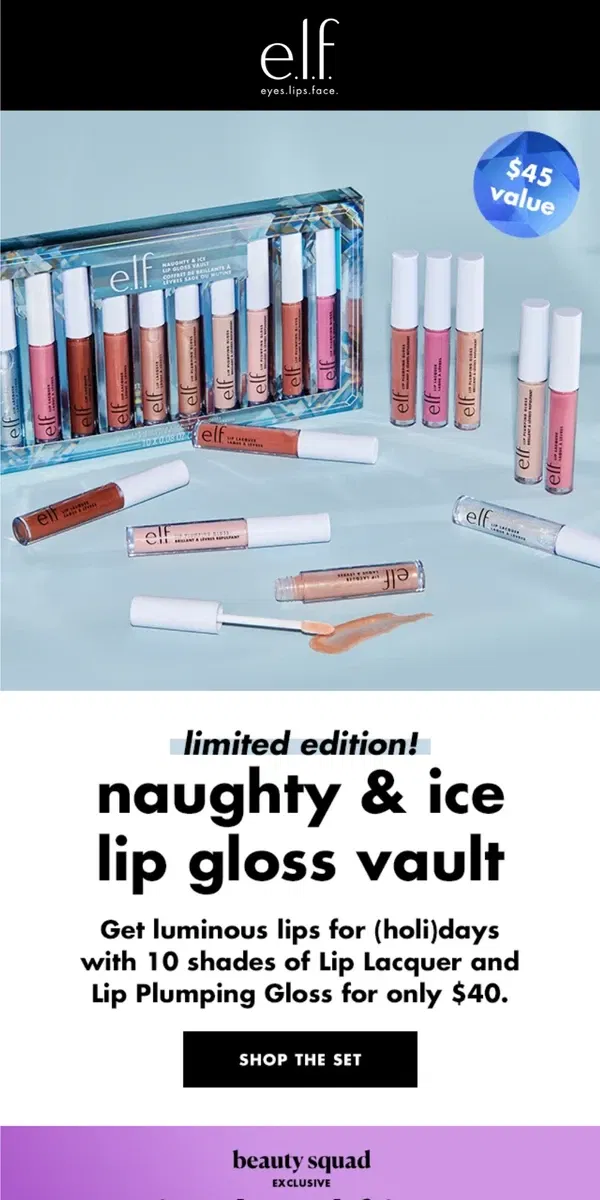 Email from e.l.f.. LIMITED EDITION 🫦❄️ Naughty & Ice Lip Gloss Vault