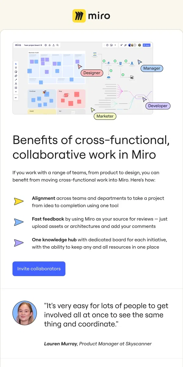 Email from Miro. Make Cross Functional Work Smoother