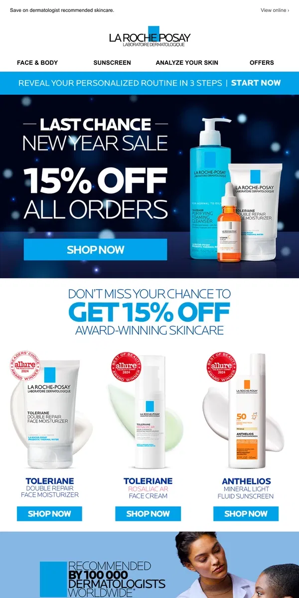 Email from La Roche-Posay. LAST CALL | 15% OFF