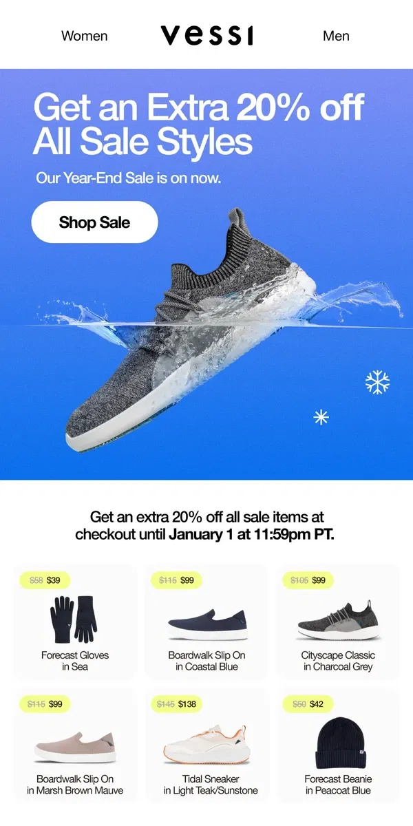 Email from Vessi. Year-End Sale on now