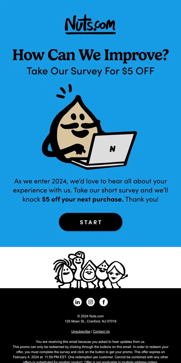 Email from Nuts.com. Get $5 Off By Taking Our Survey 💸 