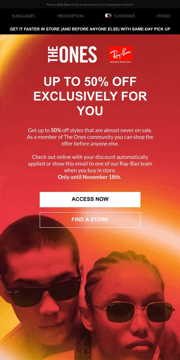 Email from Ray-Ban. Early Black Friday is here just for you