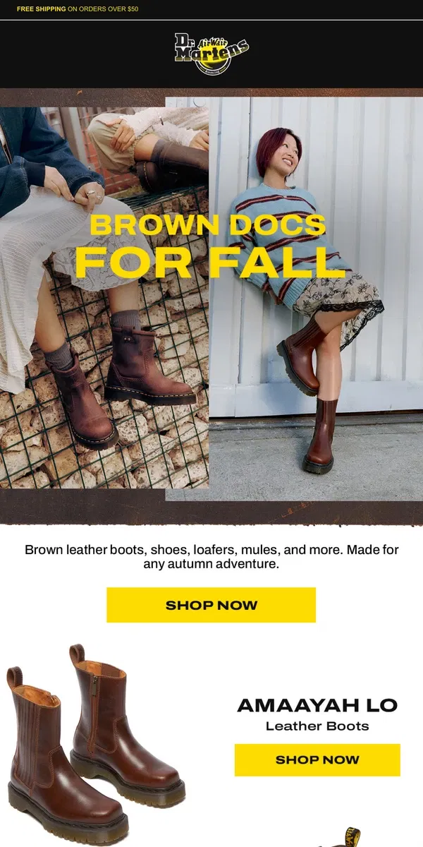 Email from Dr. Martens. Fall essentials in brown leather