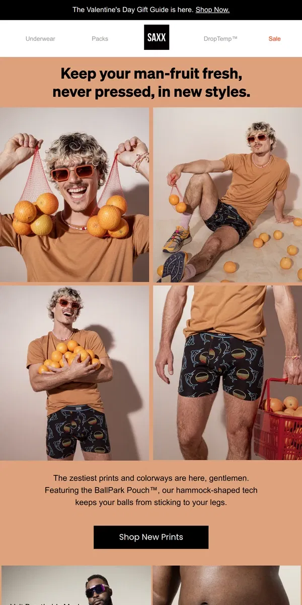 Email from SAXX Underwear. Get your man-fruit in zesty-new styles 🍊🍊