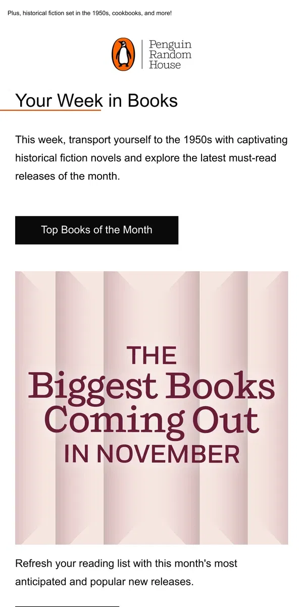 Email from Penguin Random House. Your Week in Books: Must-Reads of November