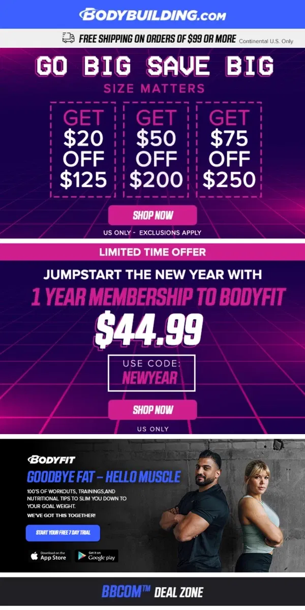 Email from Bodybuilding.com. 💪 Go BIG, Save BIG with these DEALS + 5 Simple Ways To Progress Your Push-up