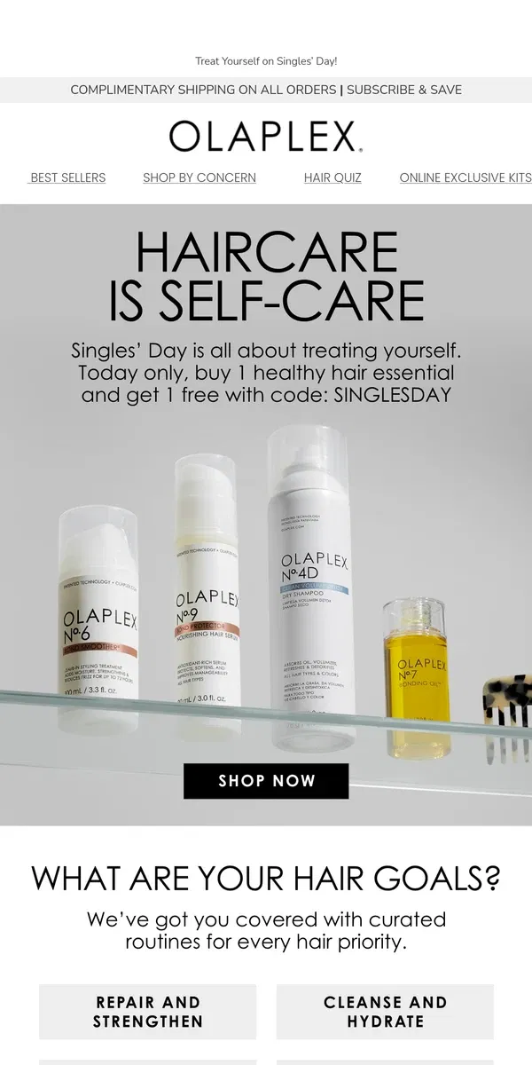 Email from OLAPLEX. Last Chance! Buy 1 Healthy Hair Essential, Get 1 FREE  🏃‍♀️