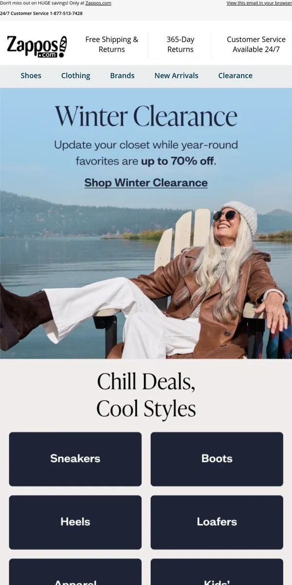 Email from Zappos. Winter Clearance: Up to 70% Off ☃️