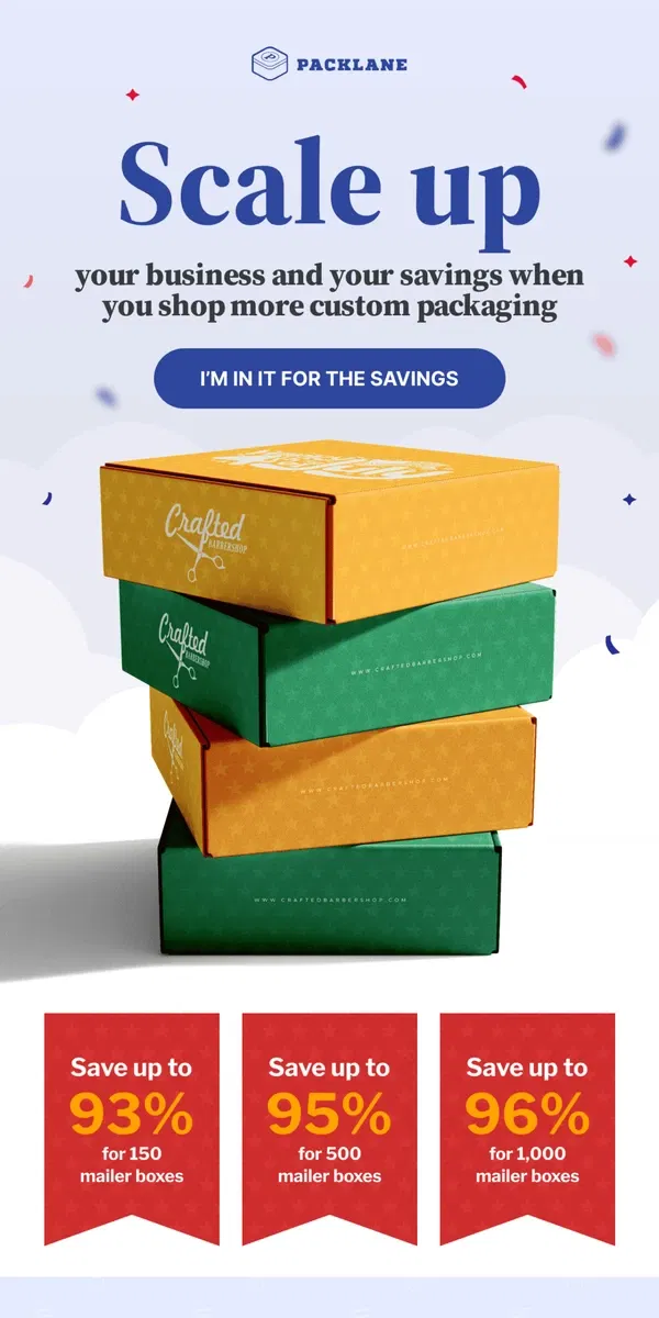 Email from Packlane. Maximize your savings with our mailer boxes 📦