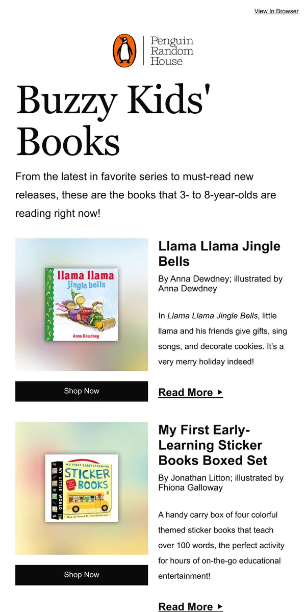 Email from Penguin Random House. Popular Picture Books Kids Will Love