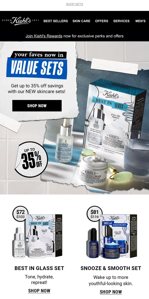 Email from Kiehl's. Get Up to 35% Savings With Value Sets!