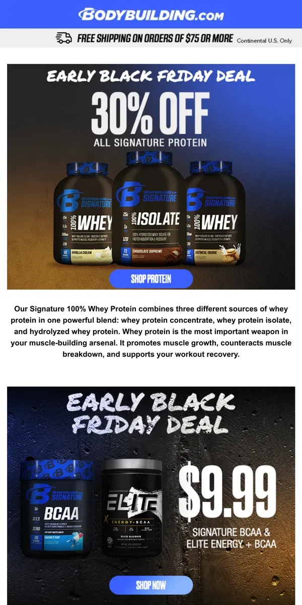 Email from Bodybuilding.com. 🚨 Just Dropped: 30% Off Signature Protein – Grab Yours Now!