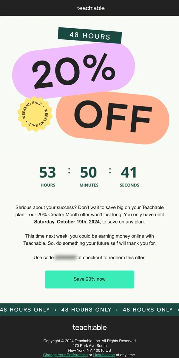 Email from Teachable. 🚨 Your Creator Month discount is here