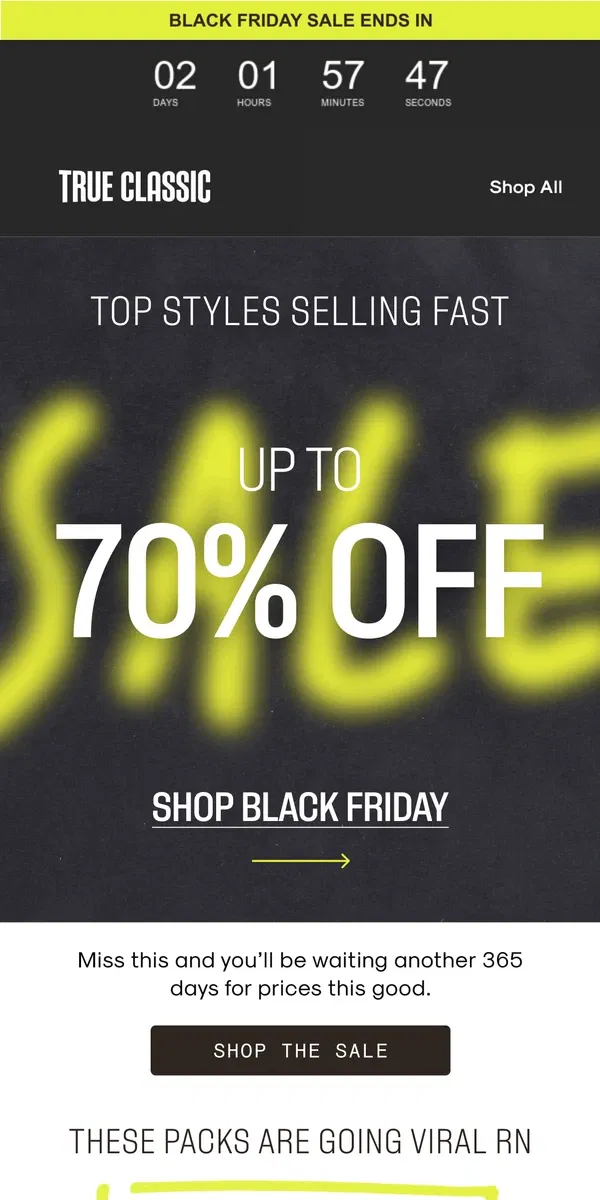 Email from True Classic. SELLING FAST 🔥 Top Black Friday Styles