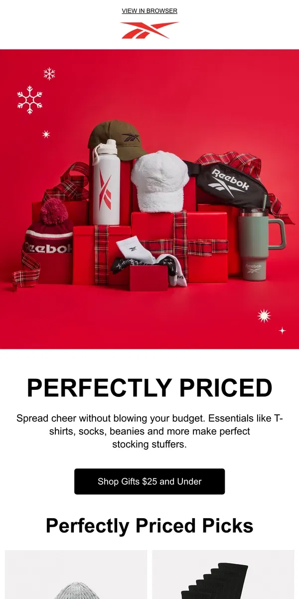 Email from Reebok. Stocking stuffers that won’t break the bank 🧦