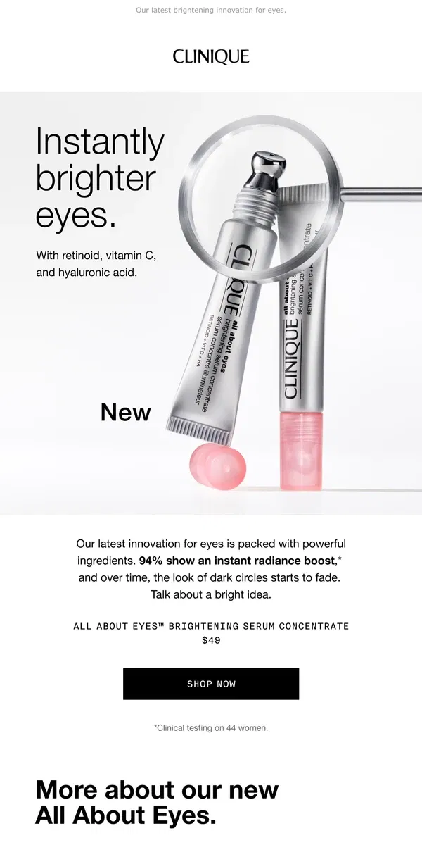 Email from Clinique. New. See instantly brighter eyes.