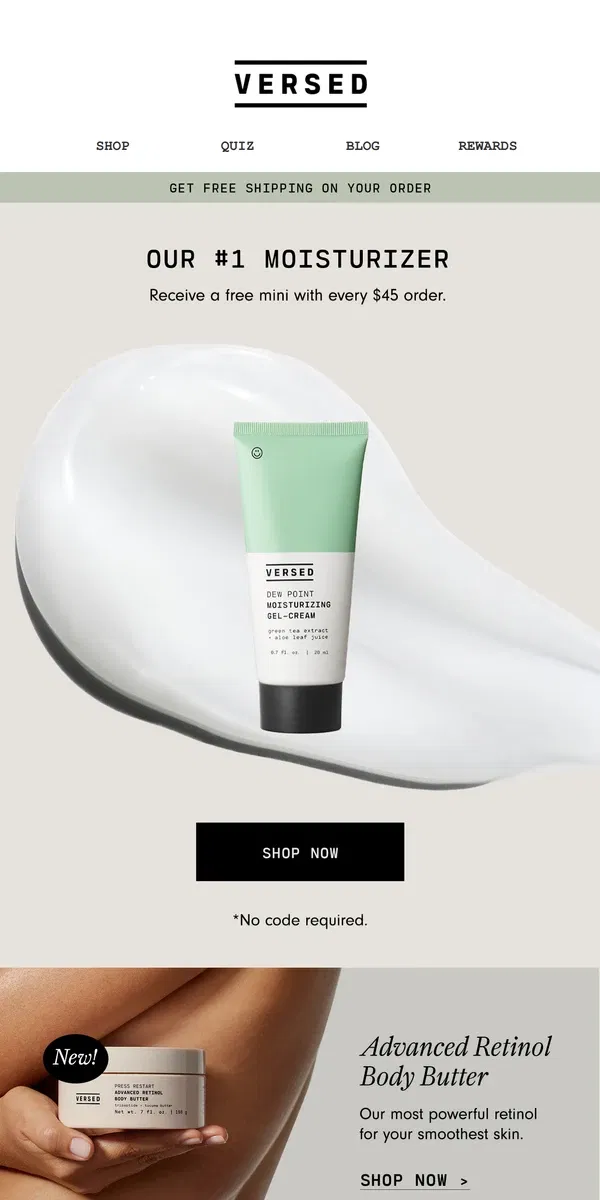 Email from Versed Skin. TODAY ONLY: Free Mini Dew Point