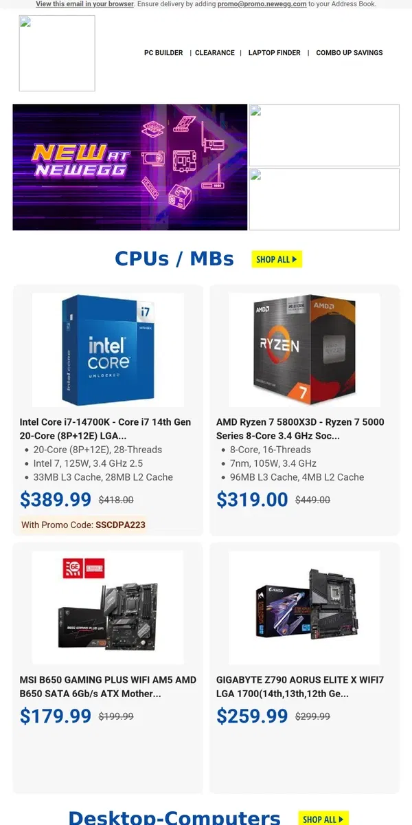 Email from Newegg. $529.99 GIGABYTE RTX 4070 Video Card! $799.99 GIGABYTE Gaming Laptop