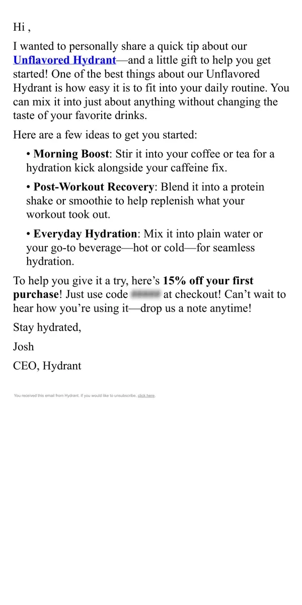 Email from Hydrant. Enhance Your Morning Coffee