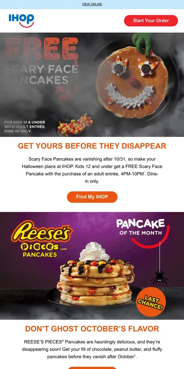 Email from IHOP. 🎃FREE Scary Face Pancakes End Soon—Grab Yours Now