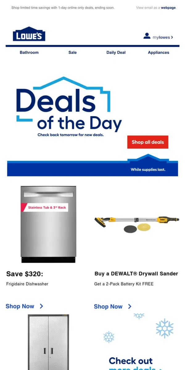 Email from Lowe's. These deals won’t be here tomorrow.