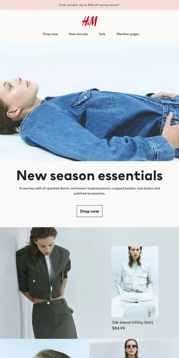 Email from H&M. New season essentials