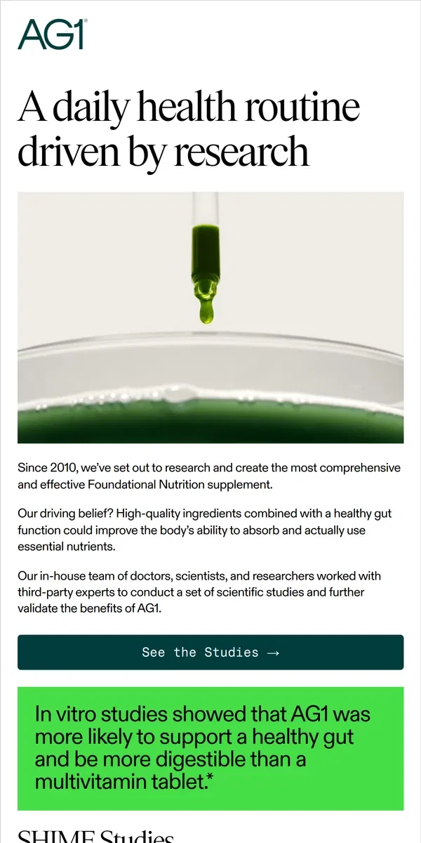 Email from AG1 by Athletic Greens. What does new research say about how AG1 works?