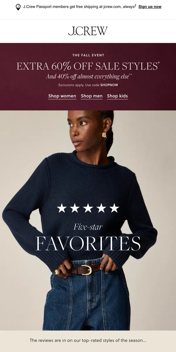 Email from J.Crew. ''Even prettier and cozier in person!''