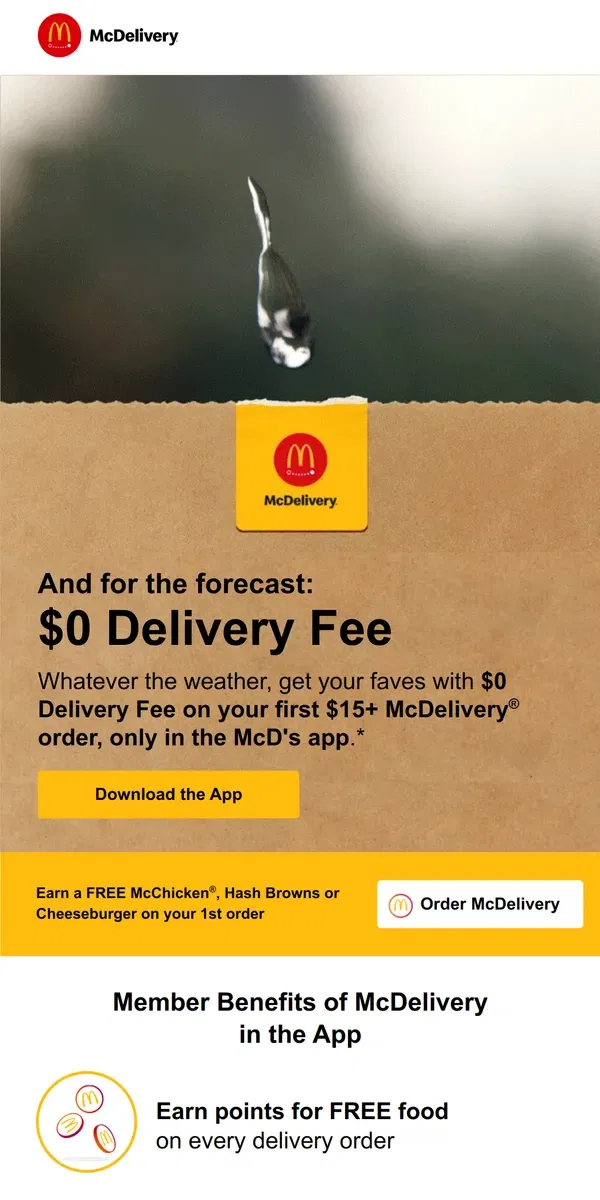 Email from McDonald's. $0 Delivery Fee? Try McDelivery® 🚗