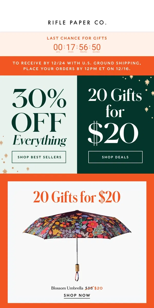 Email from Rifle Paper Co.. Last Chance For Gifts! 🎁 Plus 30% Off Everything