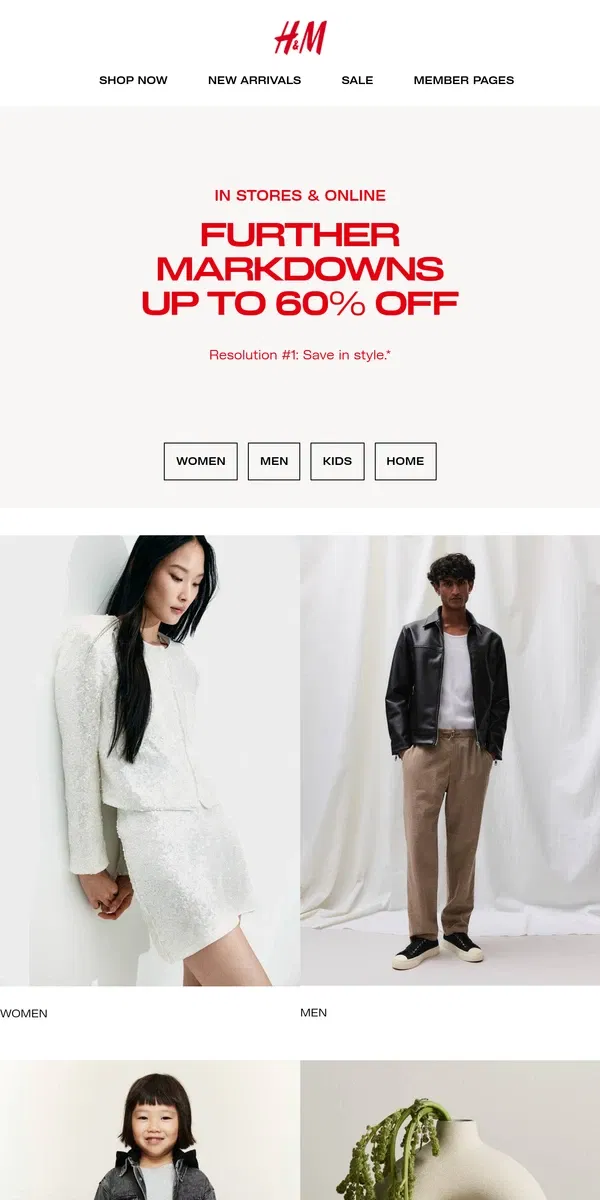 Email from H&M. New year, more markdowns