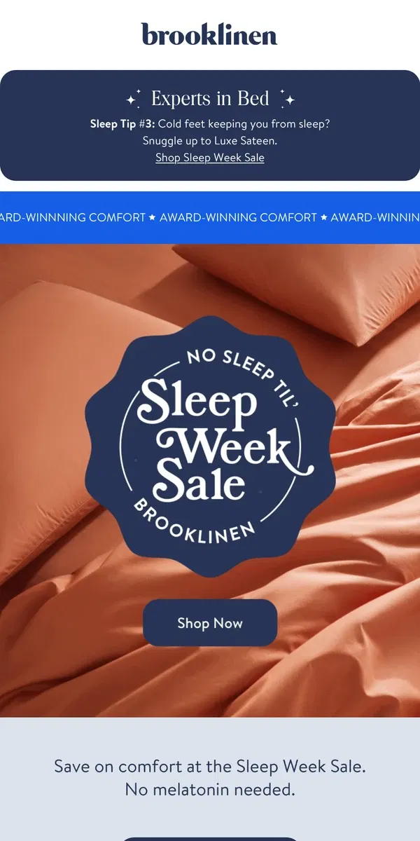 Email from Brooklinen. Sleep Week Sale is Here…