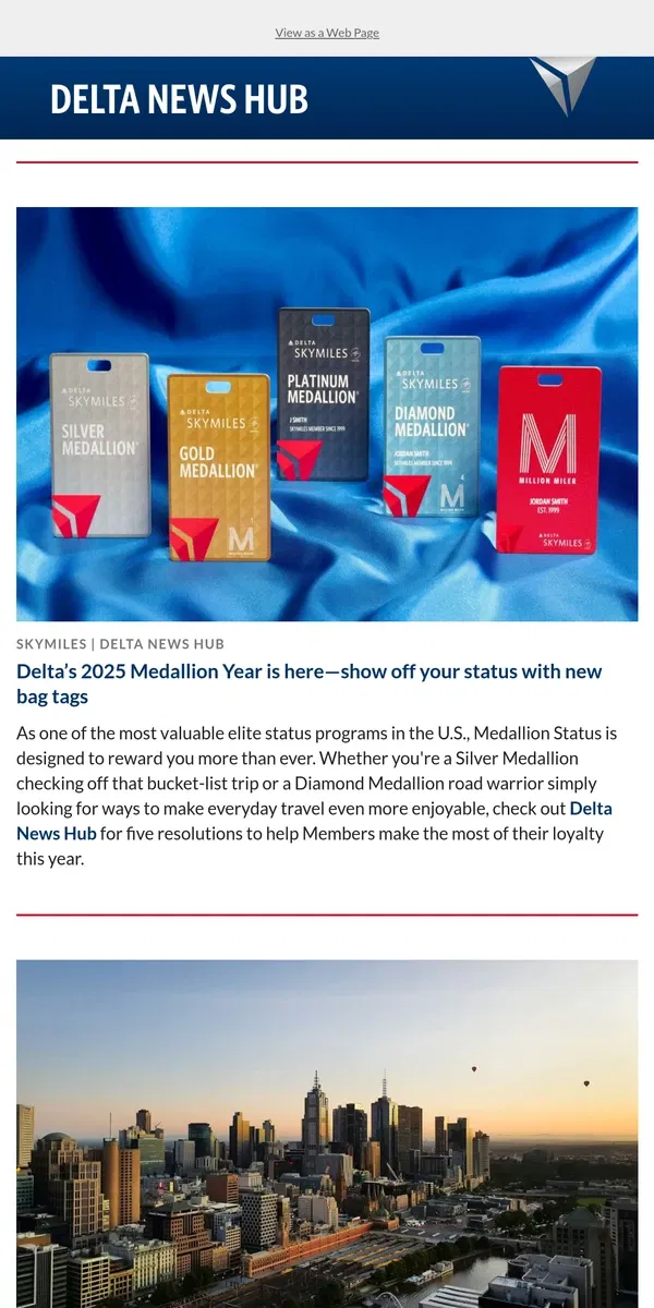 Email from Delta Air Lines. How to make the most of your Medallion Status in 2025