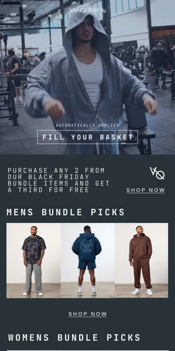 Email from Vanquish Fitness. Get 3 for 2 on bundle items 🏷️