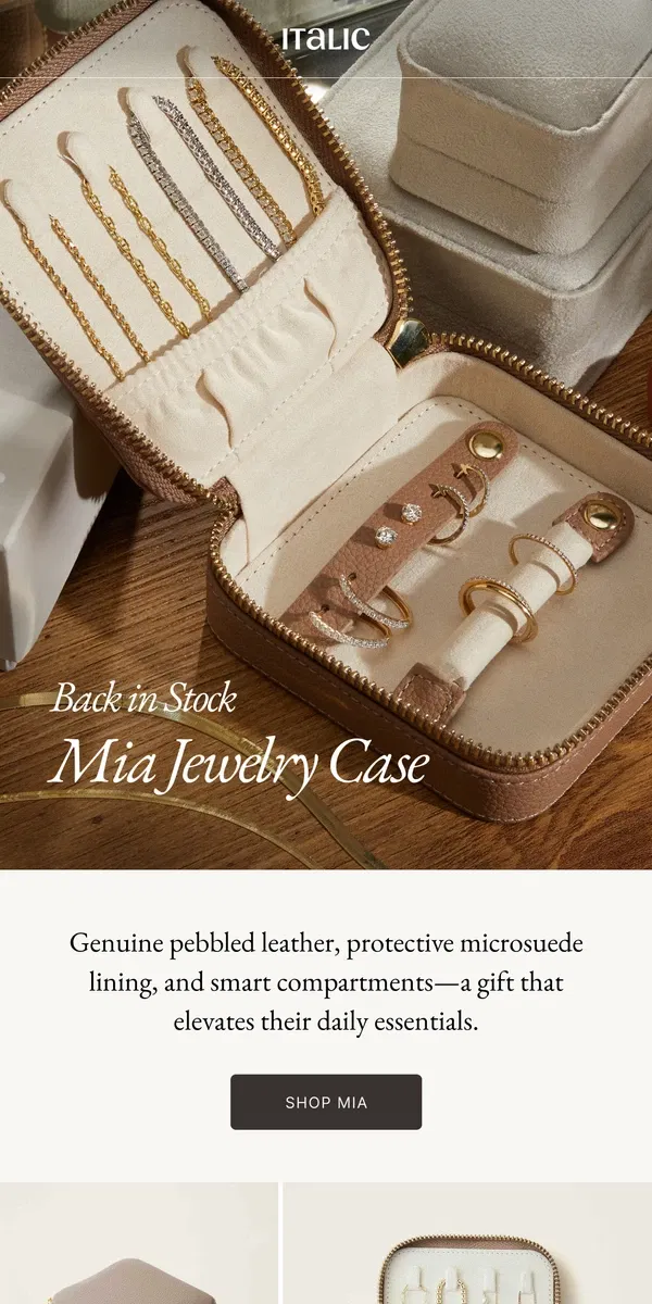 Email from Italic. It's Back: Mia Jewelry Case!