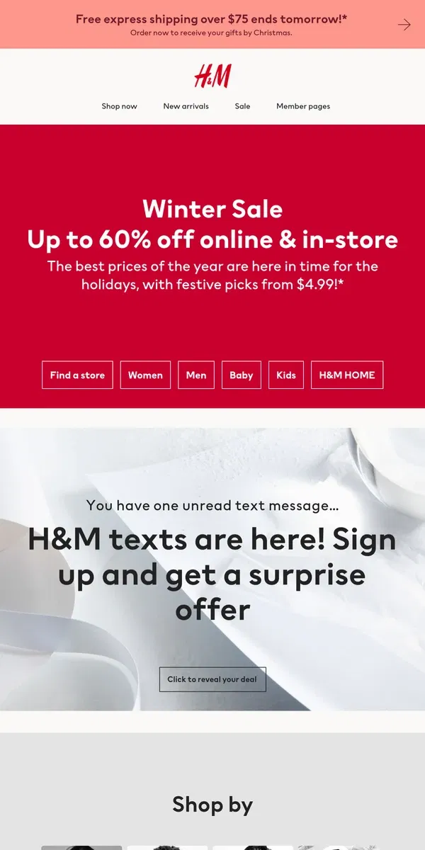 Email from H&M. Further markdowns are online & in-store now!