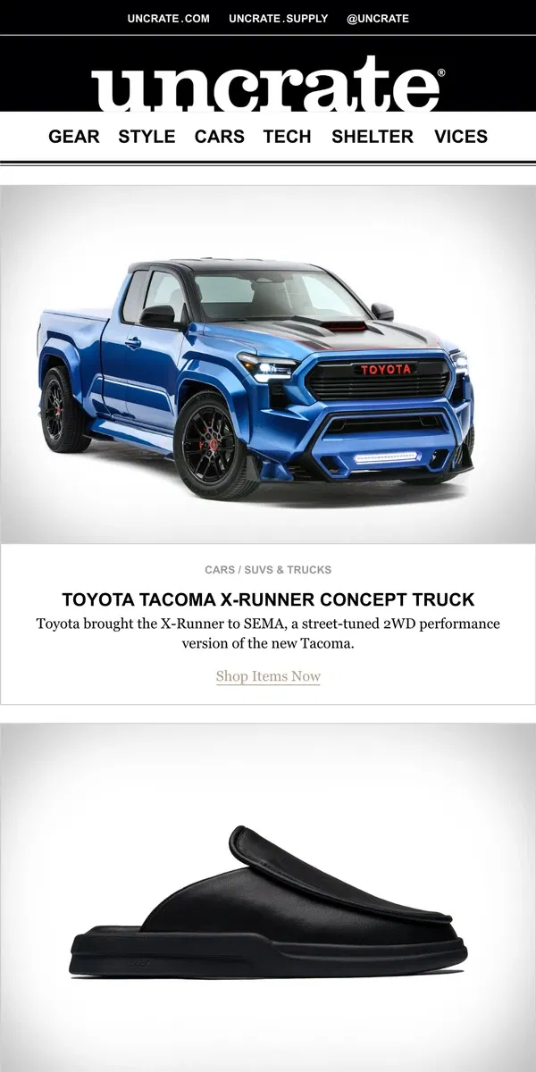 Email from Uncrate. Toyota Tacoma X-Runner Concept Truck & more