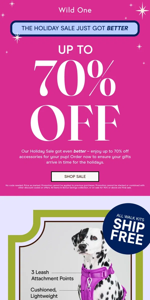 Email from Wild One. Holiday Sale Now Up to 70% Off!✨