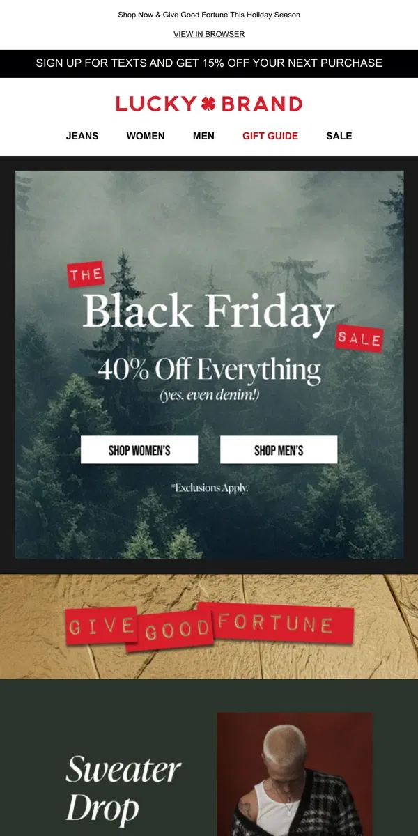 Email from Lucky Brand. Irresistible Gifts, 40% OFF! Shop The Black Friday Sale