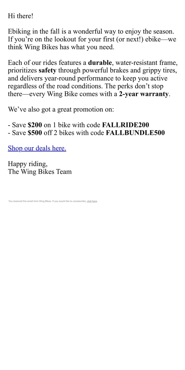 Email from Wing Bikes. Save on your dream ebike, friend!