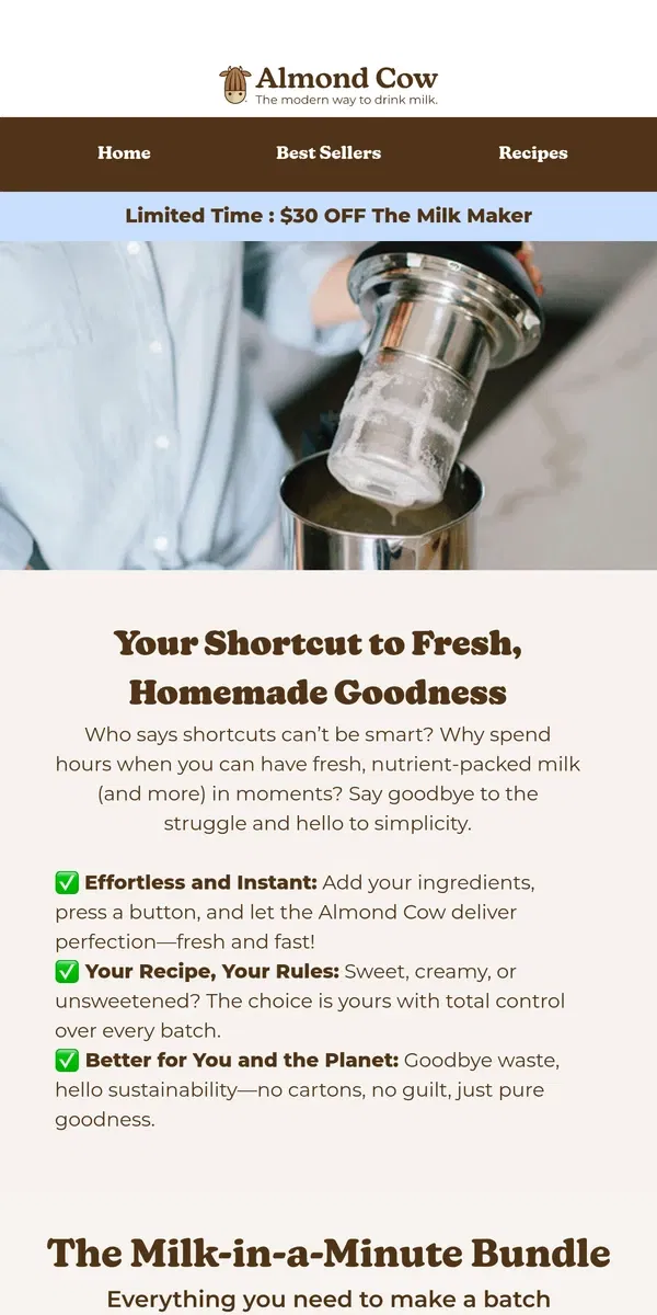 Email from Almond Cow. Take the hard out of homemade ✨