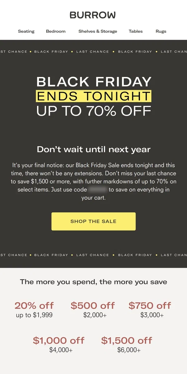 Email from Burrow. Final hours: up to 70% off