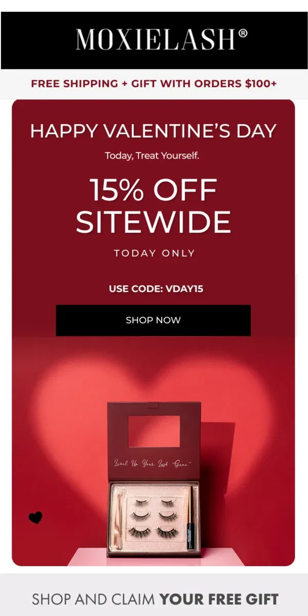 Email from MoxieLash. Love this: 15% Off + a FREE Gift 💘